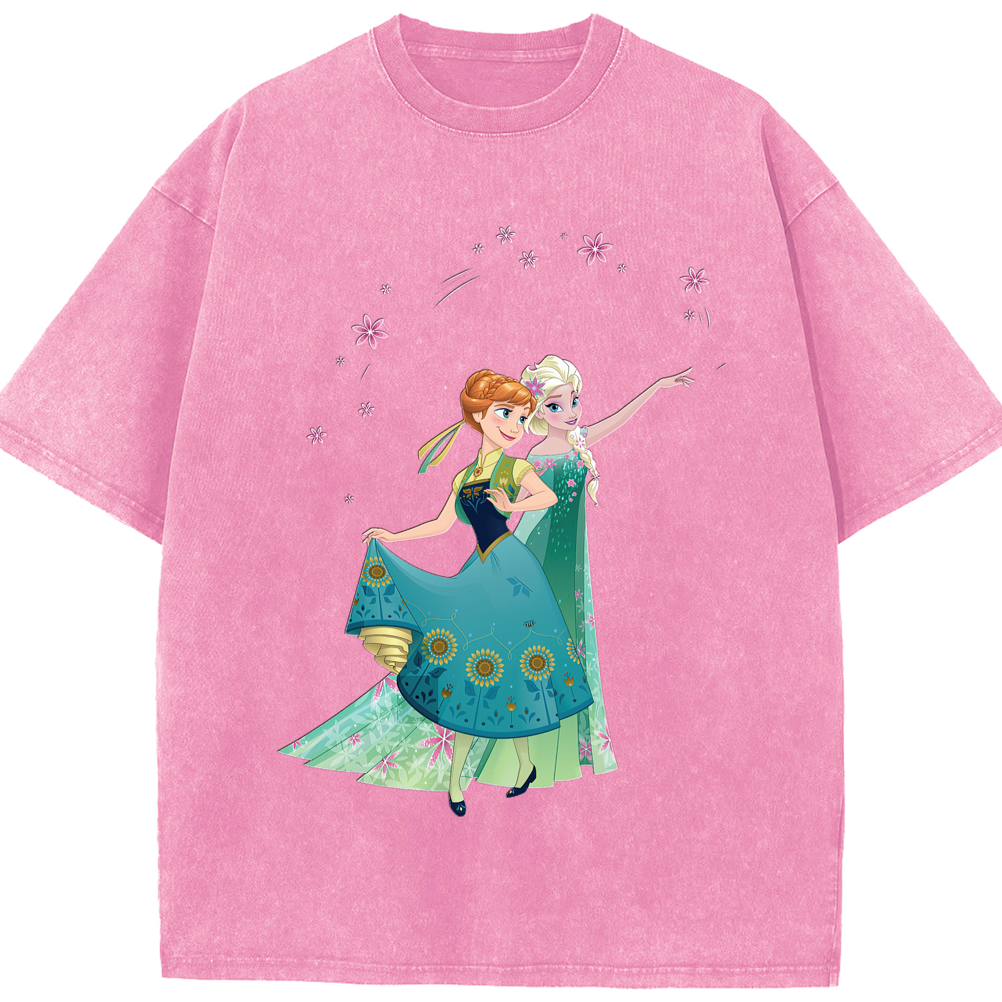 （画像用） アナと雪の女王 アンナ エルサ Frozen Anna Elsa 綿100% ヴィンテージ風 半袖Tシャツ（フロントプリント）